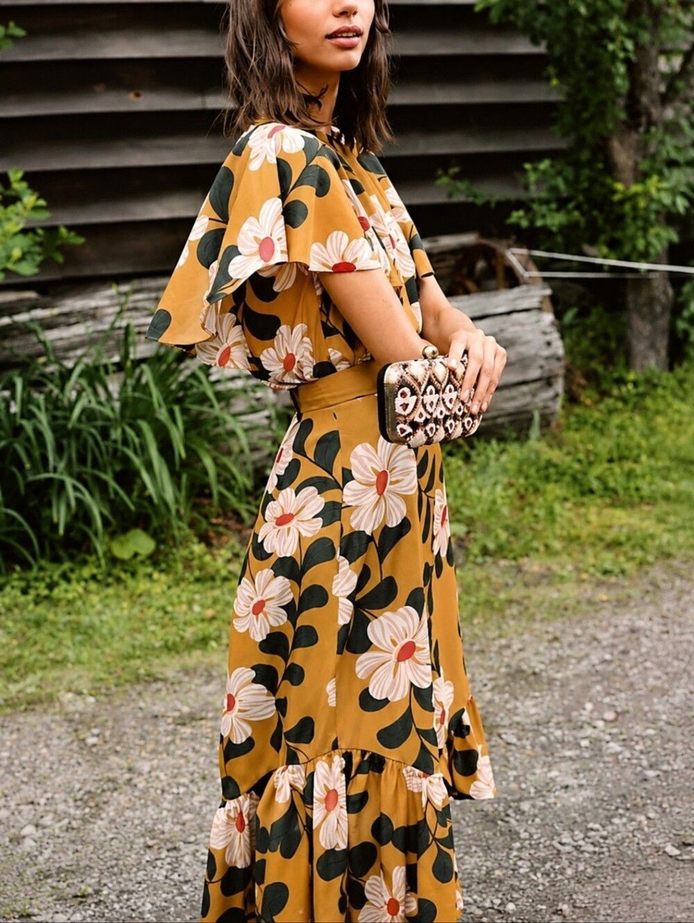 NWT! Anthropologie Eva Franco Ikebana Yellow Floral Midi Skirt and Blouse Set 4